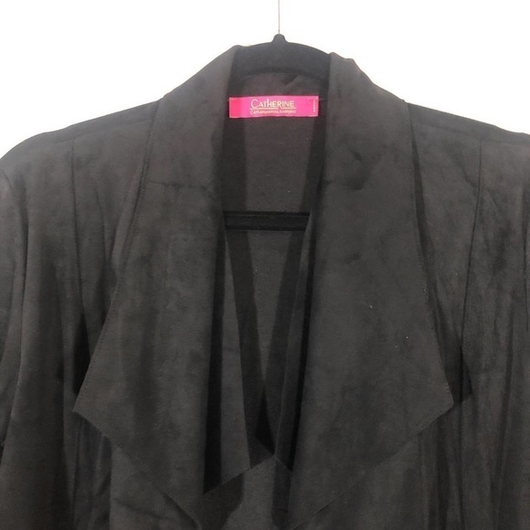 Catherine Malandrino Black Faux Suede Open Cascade Waterfall Jacket Petite Small - Picture 6 of 13